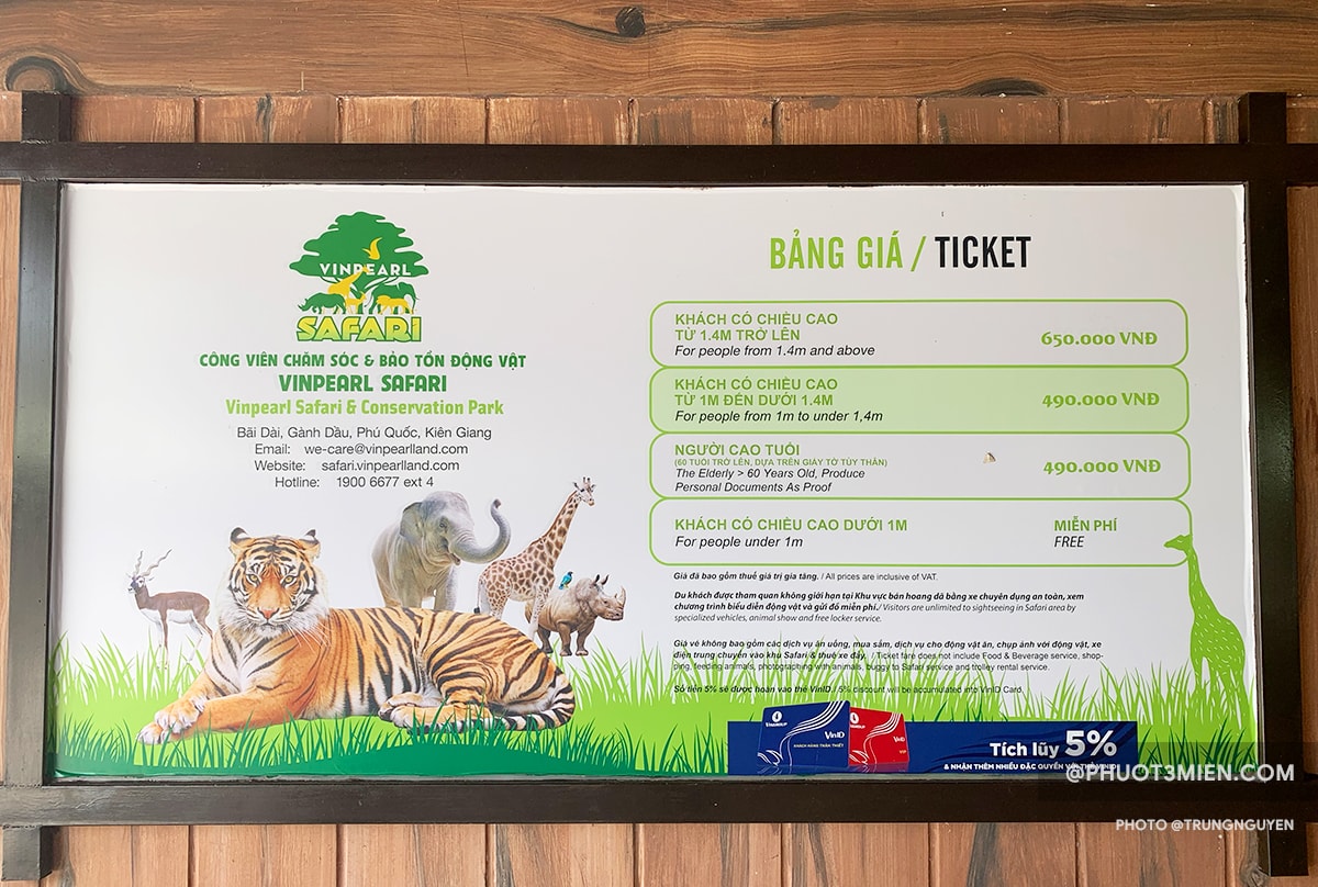bảng giá vé tham quan safari